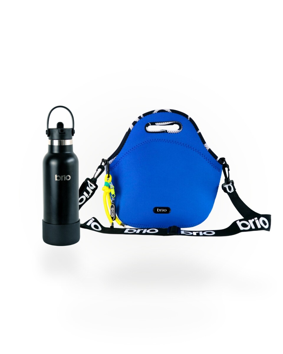 Set de lunchera Big de neopreno con correa ajustable y botella de acero inoxidable 500ml brio - set cielo/negro 