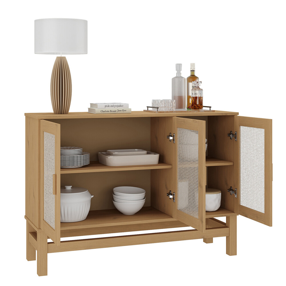 APARADOR BUFFET DE 3 PUERTAS EN MADERA MACIZA CON RATAN NATURAL APARADOR BUFFET DE 3 PUERTAS EN MADERA MACIZA CON RATAN NATURAL