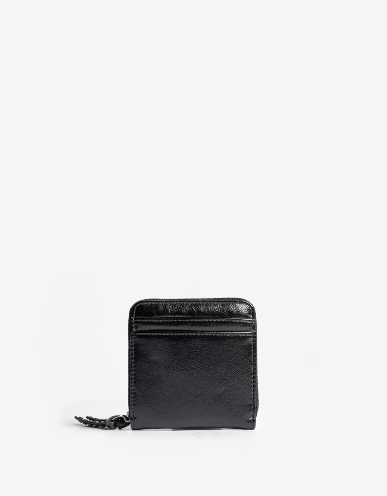 Billetera Zip Round Billetera Efecto Satinado Negro - Negro