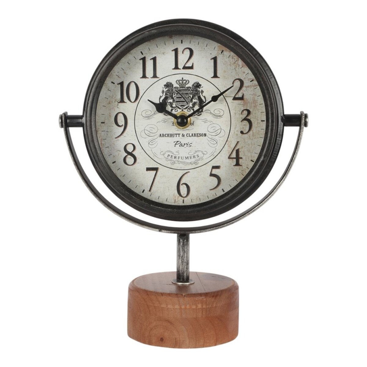 RELOJ DE MESA HIERRO D19X25X9CM BASE MADERA 
