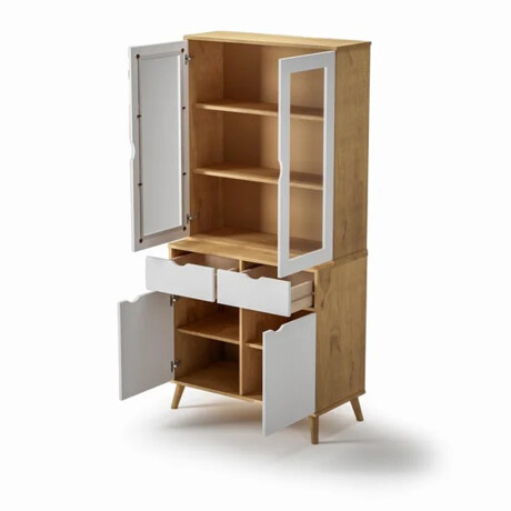 Cristalero en madera maciza 4 puertas 2 cajones BLANCO