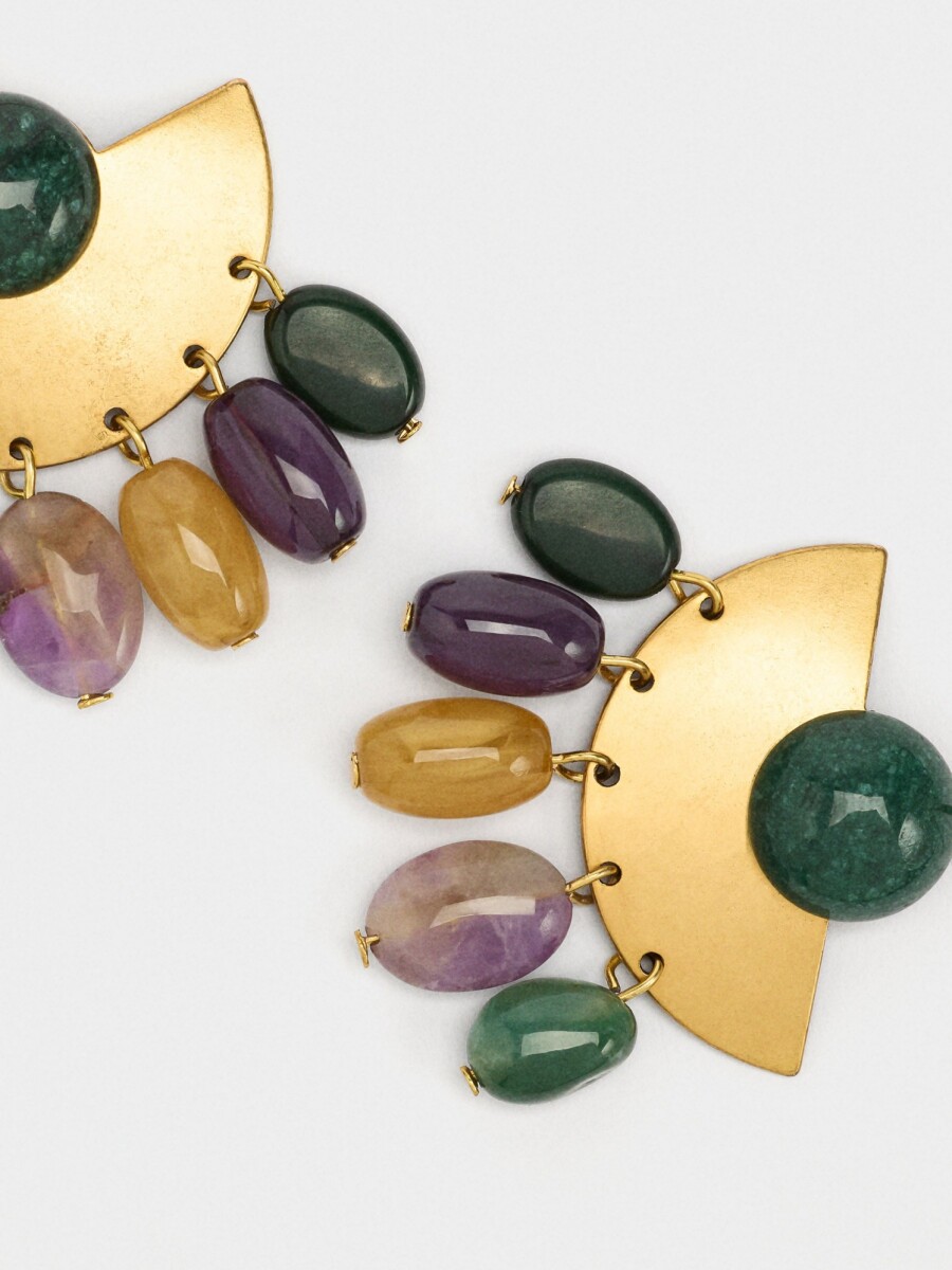Pendientes Abanico Con Piedras multicolor