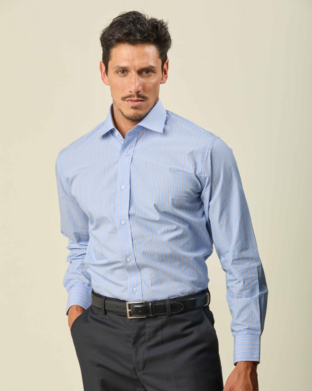 Camisa Verelli Vestir Algodón Manga Larga Celeste Rayas