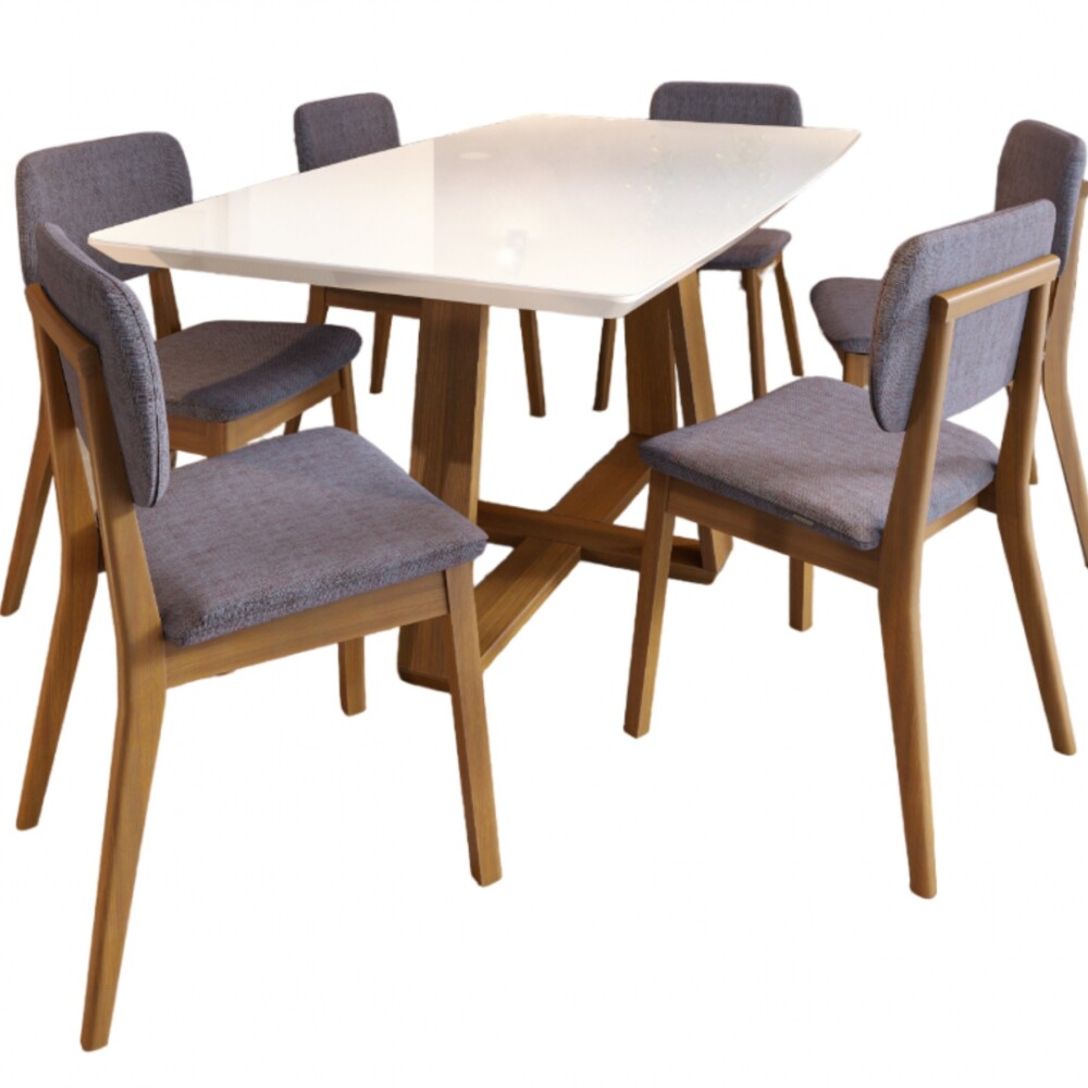 Mesa de Comedor Wood 1.6 - Línea Manhattan - Vidrio - Blanco/Natural Mesa de Comedor Wood 1.6 - Línea Manhattan - Vidrio - Blanco/Natural