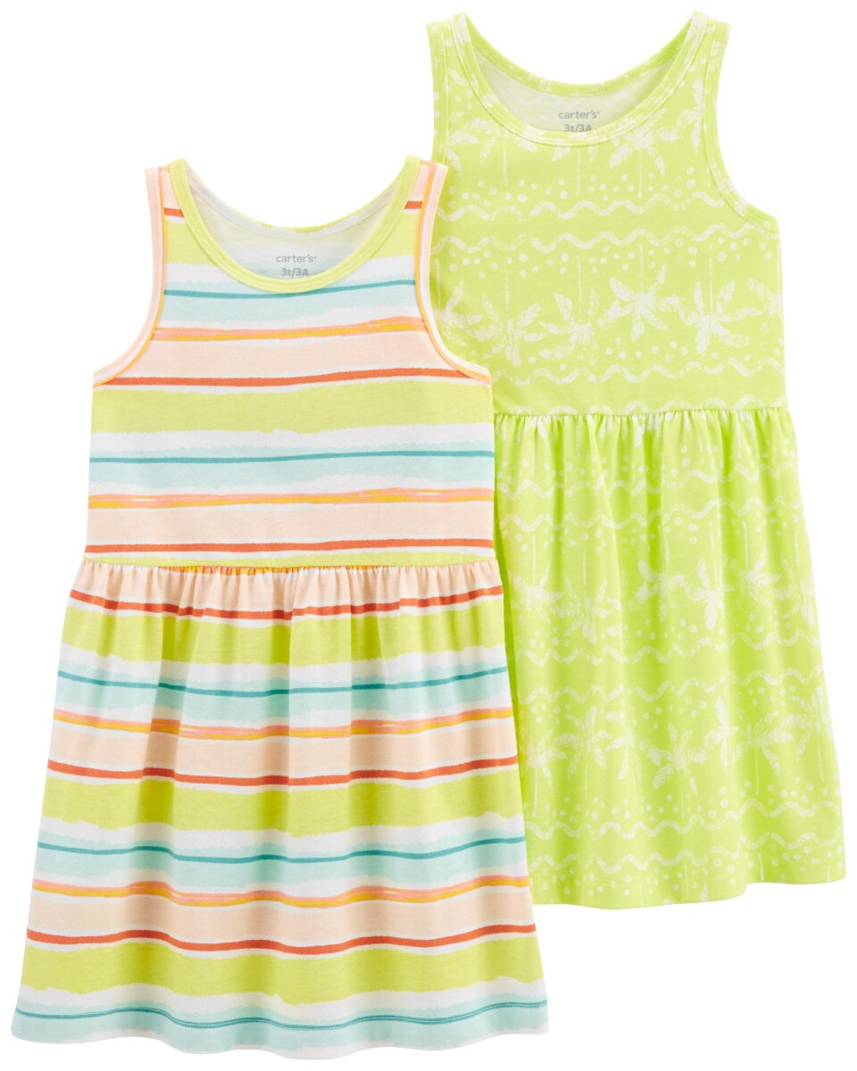 Pack dos vestidos solera de algodón, estampados. Talles 2-5T 