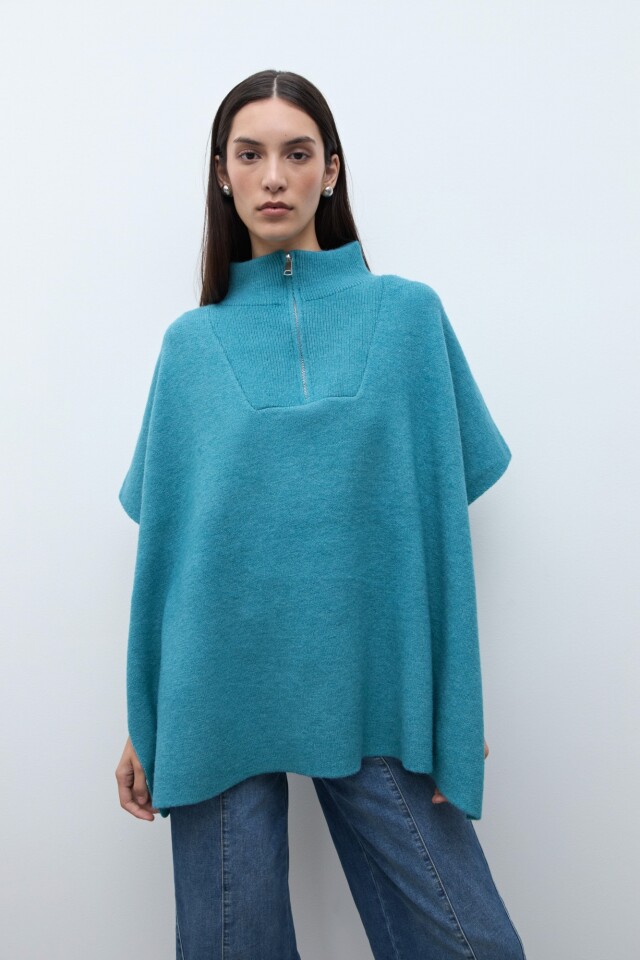 Sweater oversized con cierre verde petroleo