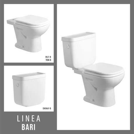 JUEGO INODORO (DESCARGA 25 CMS) , TAPA DE MADERA, MOCHILA Y BIDET 1 AGUJERO FERRUM LINEA BARI descarga a 25cms. 000