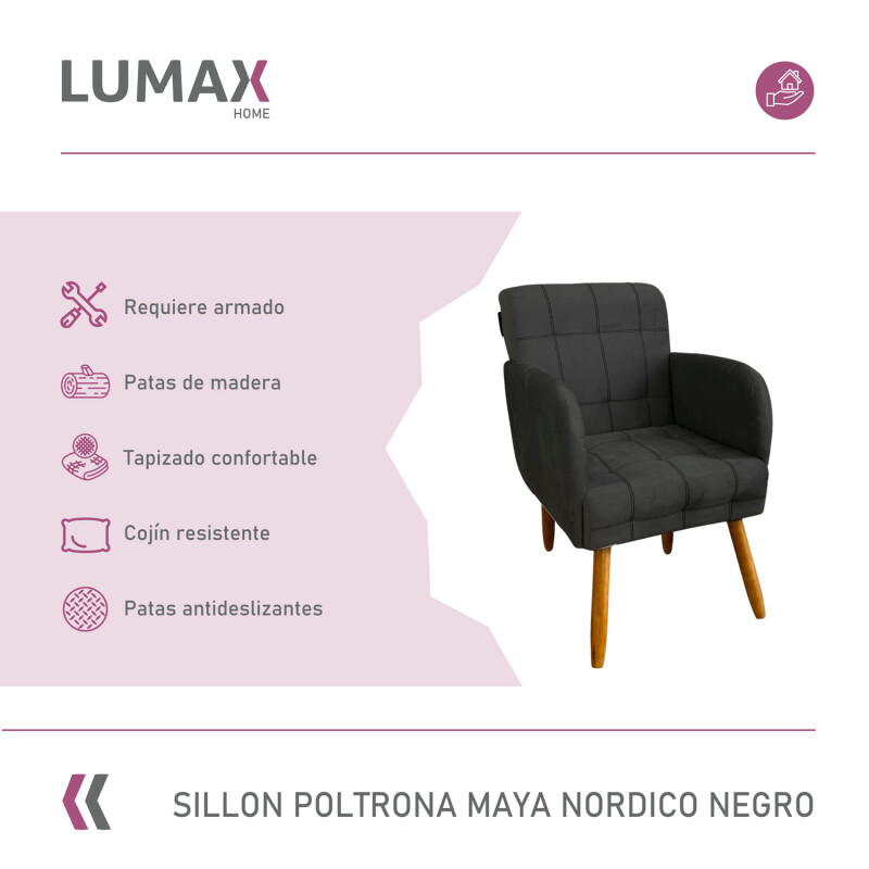 Pack x2 Sillón poltrona 1 cuerpo Lumax Maya nórdico de tela Negro