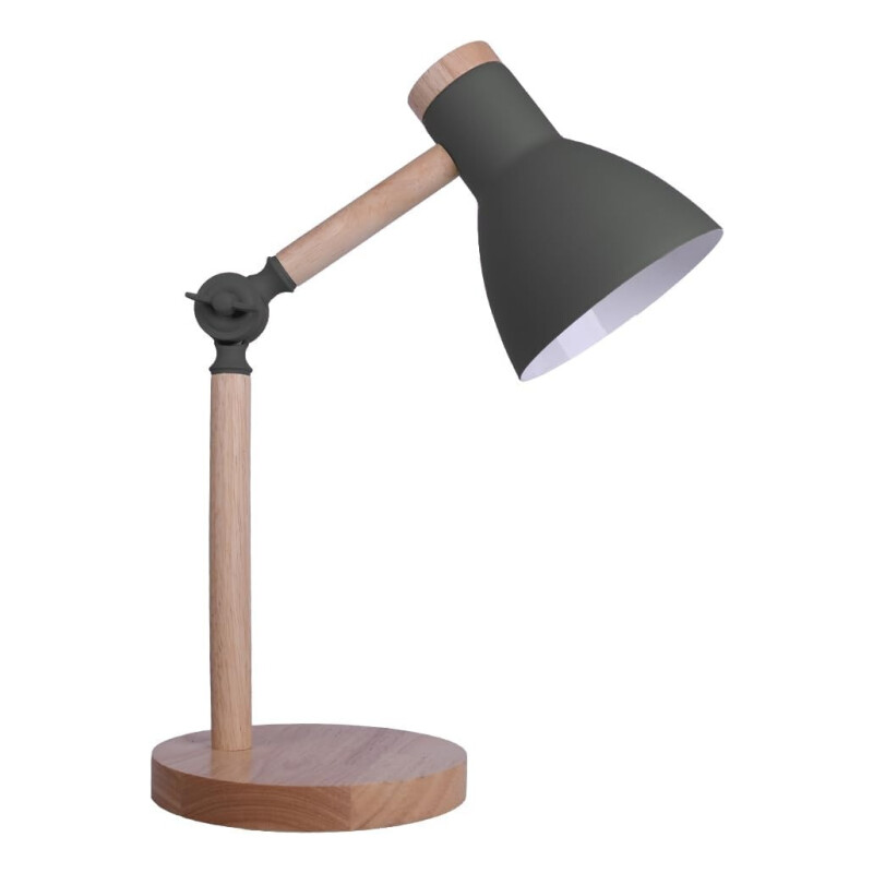 Lampara De Escritorio Portatil Nordica Madera Y Metal Gris