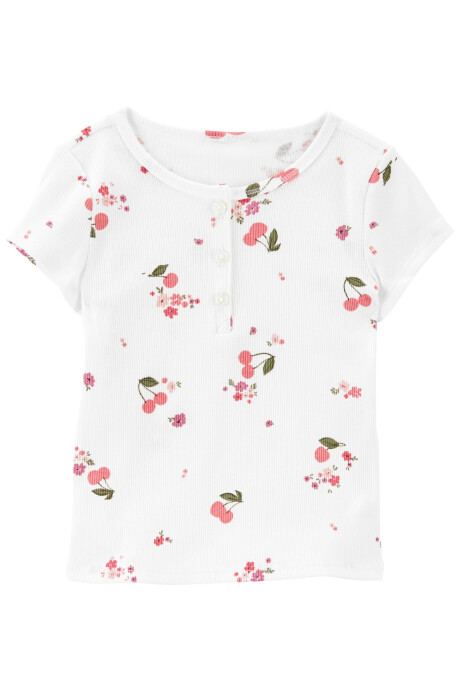 Remera de algodón manga corta con botones diseño cerezas Remera de algodón manga corta con botones diseño cerezas