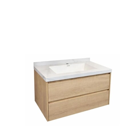 Mueble de baño suspendido Vip Oak 80cm mesada calacata con Bacha de Loza Mueble De Baño Suspendido Vip Oak 80cm Mesada Calacata Con Bacha De Loza