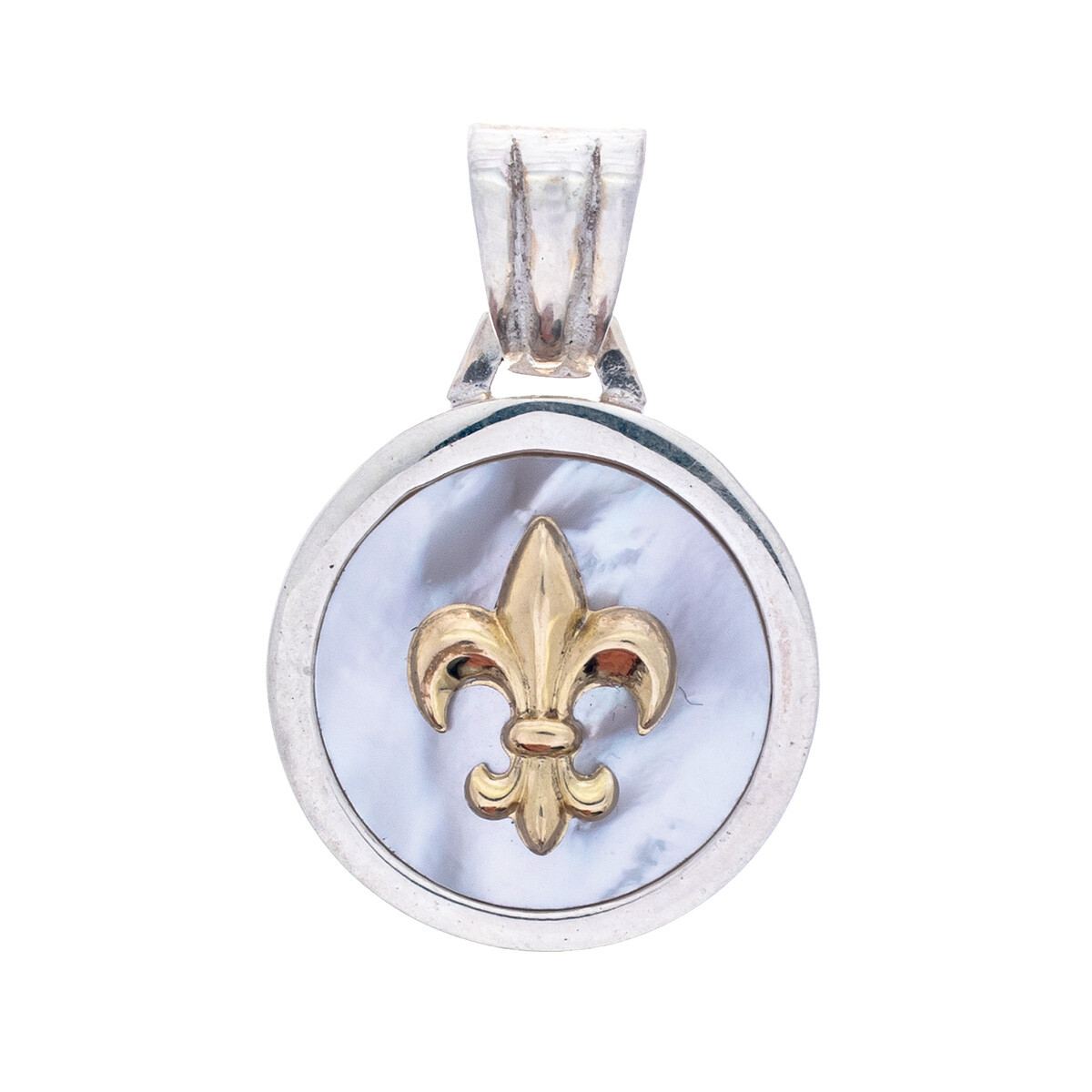 Colgante de plata, double en oro 18 ktes y nácar, FLOR DE LIS 