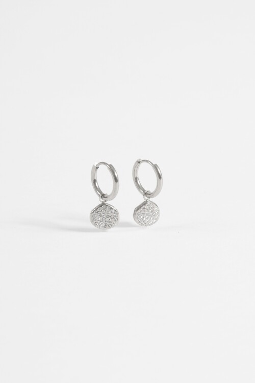 Aros acero moneda strass plateado