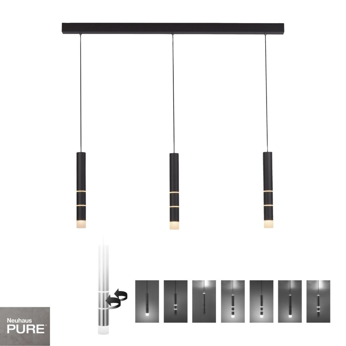 Colgante led rotativo tubular triple 7 posiciones de luz 3000K 30W 