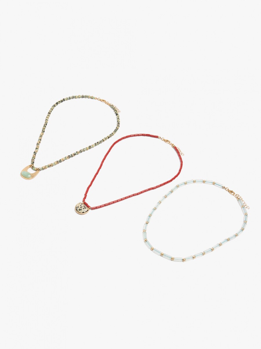 Set De Collares Con Cuentas De Piedras multicolor