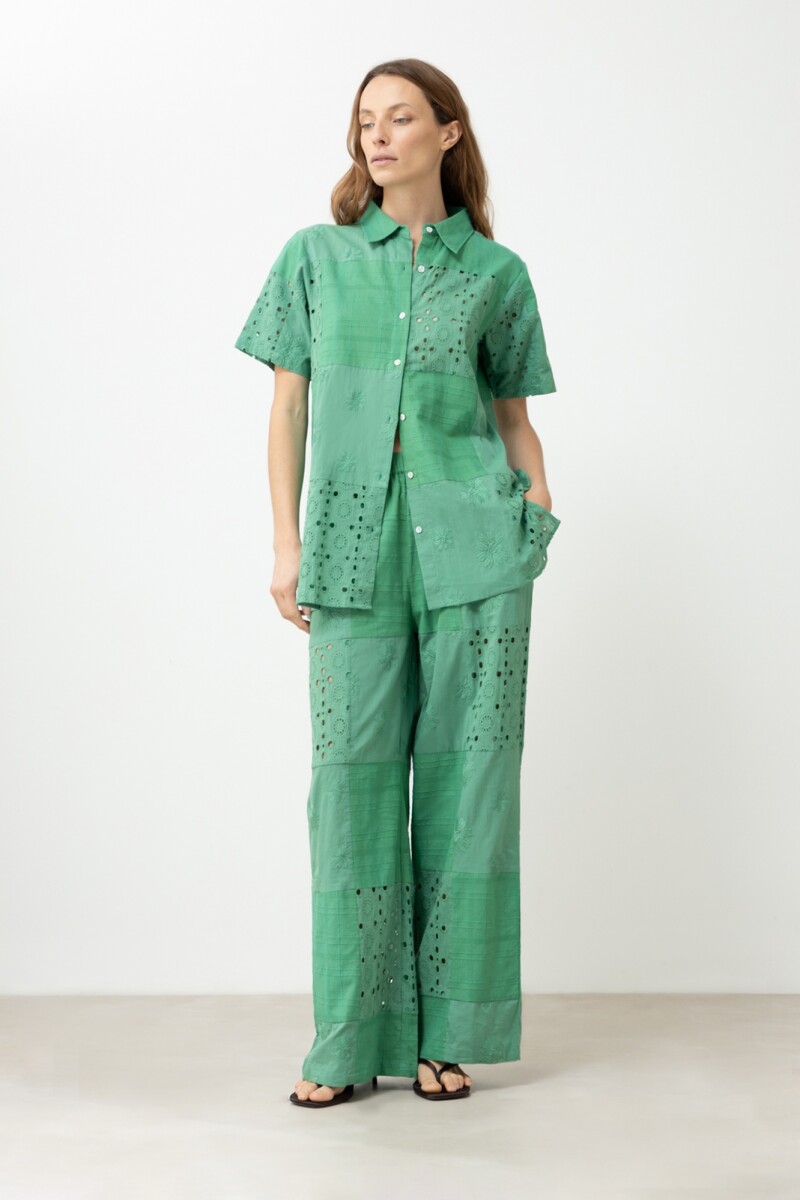 Camisa patchwork de broderie verde