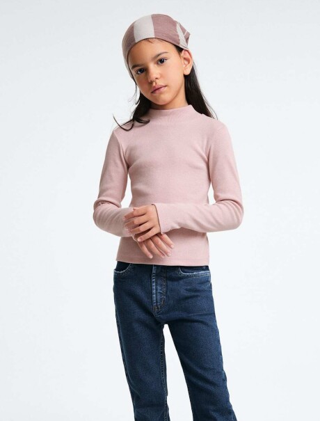 POLERA INFANTIL EN TELA ACANALADA ROSADO