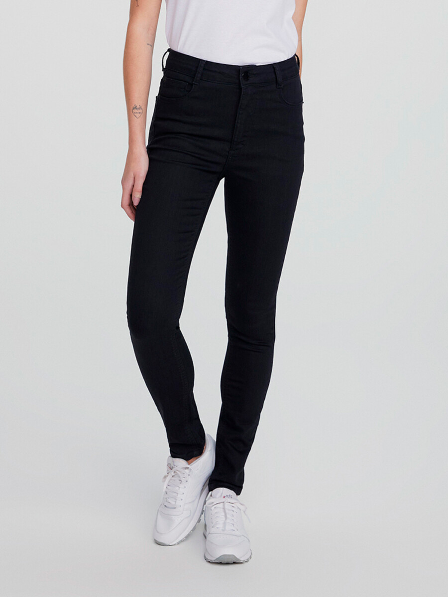 PANTALÓN DE JEAN CINTURA MEDIA SKINNY - NEGRO 