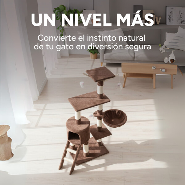 Rascador Torre 5 Niveles En Felpa Y Sisal Para Gato Juego Color Marrón