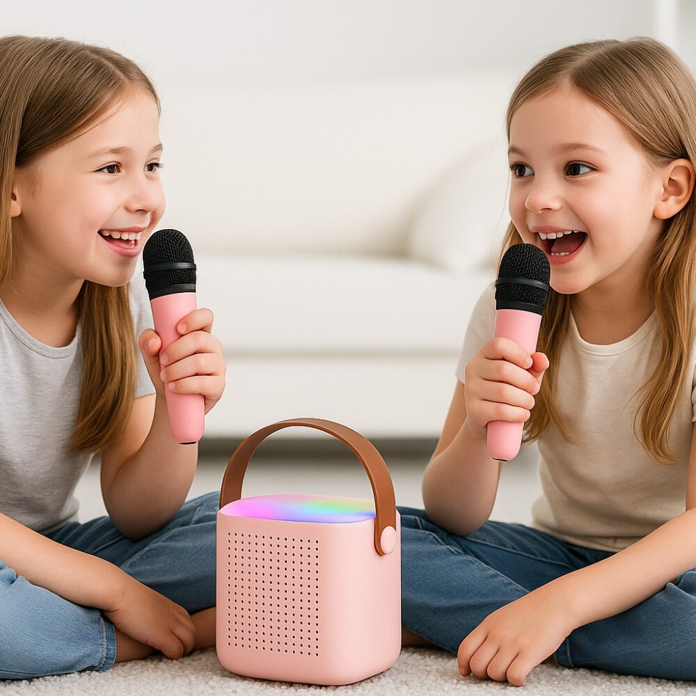 Mini Parlante Inalambrico Con 2 Microfonos Beige