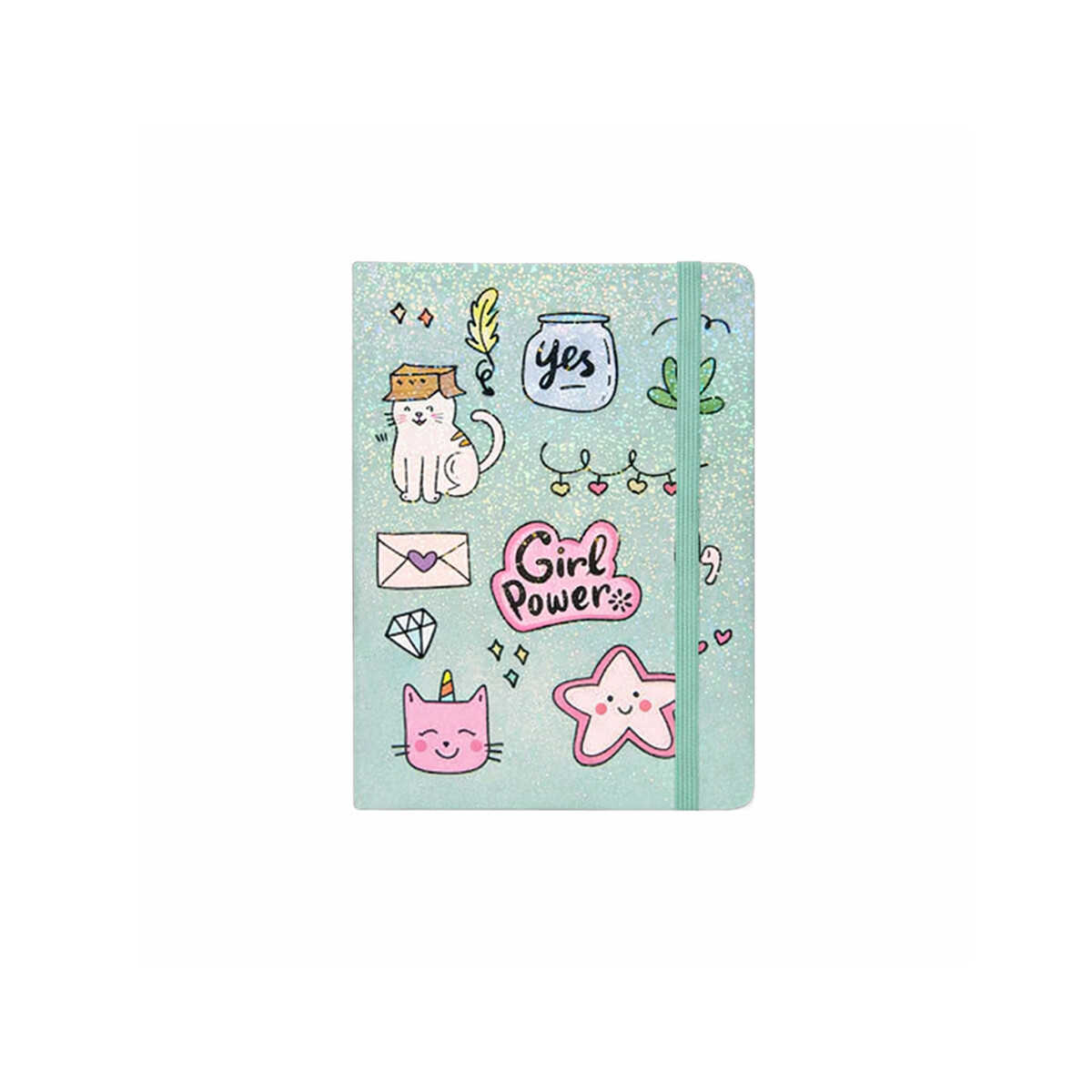 Cuaderno A5 con elastico gatito - Verde 
