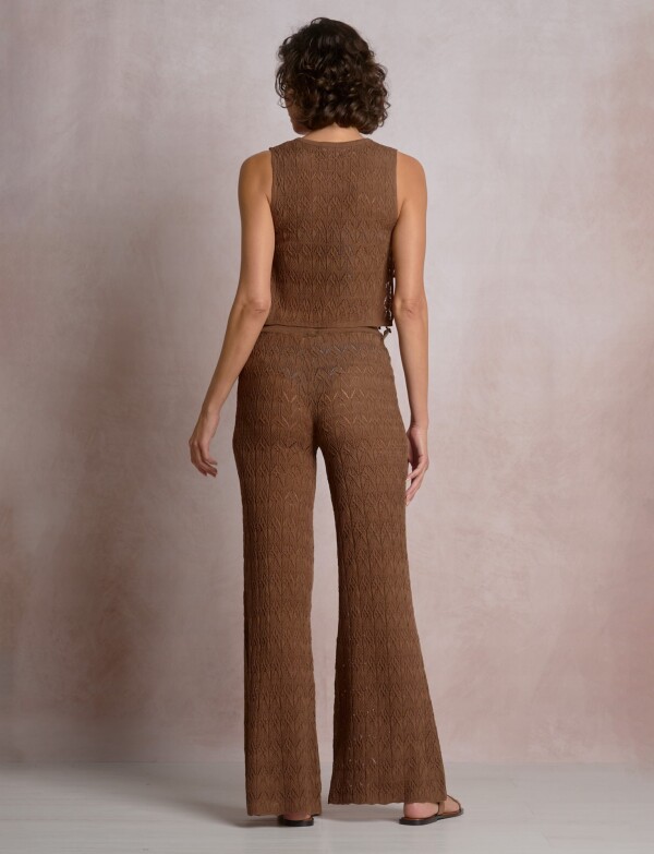 Top Crop Boho Calado Con Lazos Laterales MARRON