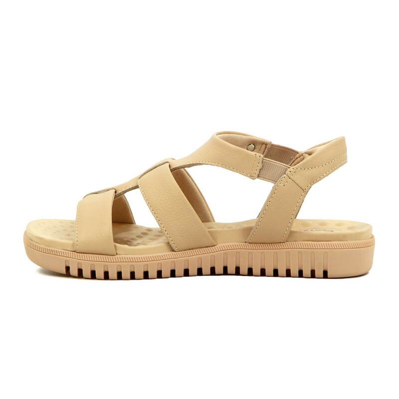 Comfortflex Sandalia Cuero Tiras Pulsera C/elástico Suela Baja - Dama Almendra