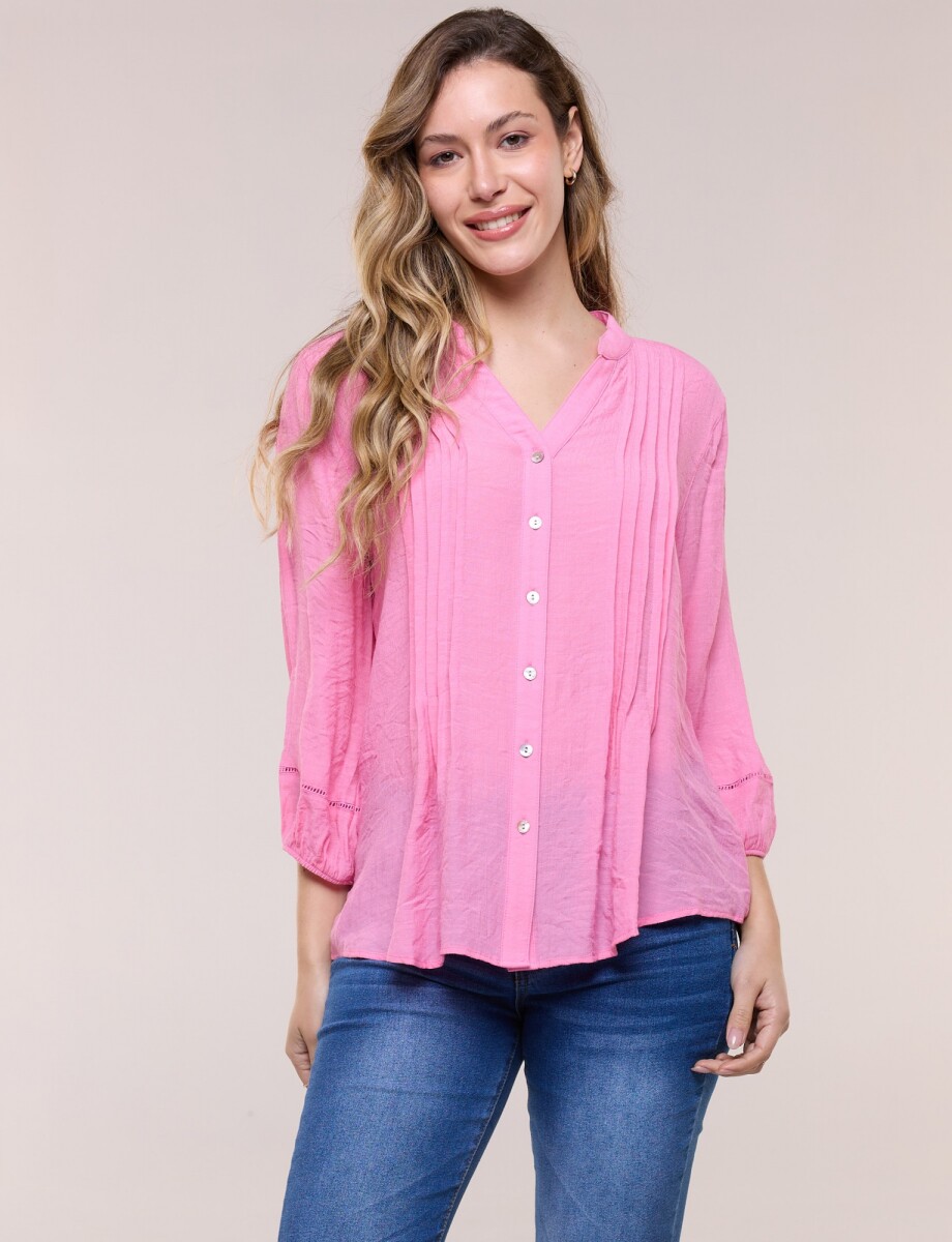 Blusa Con Alforzas En Delantero Y Botones - Rosa 