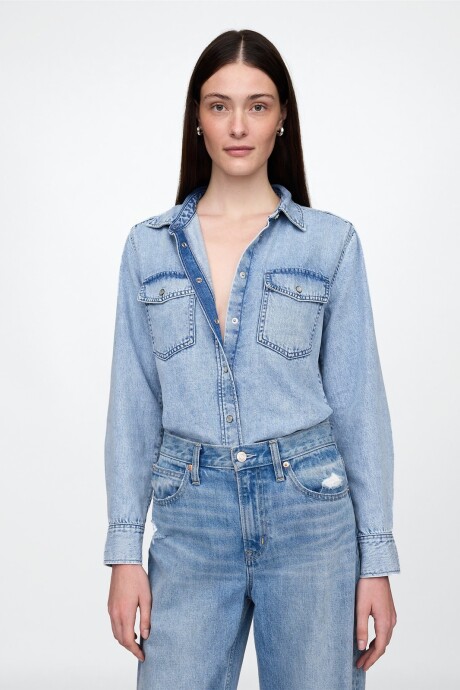 Camisa De Jean Ultrasoft Mujer Acid Wash