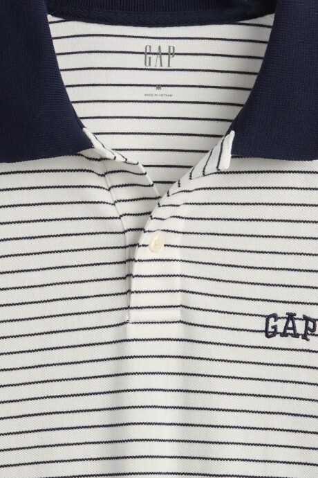 Remera Polo Hombre White Navy Stripe