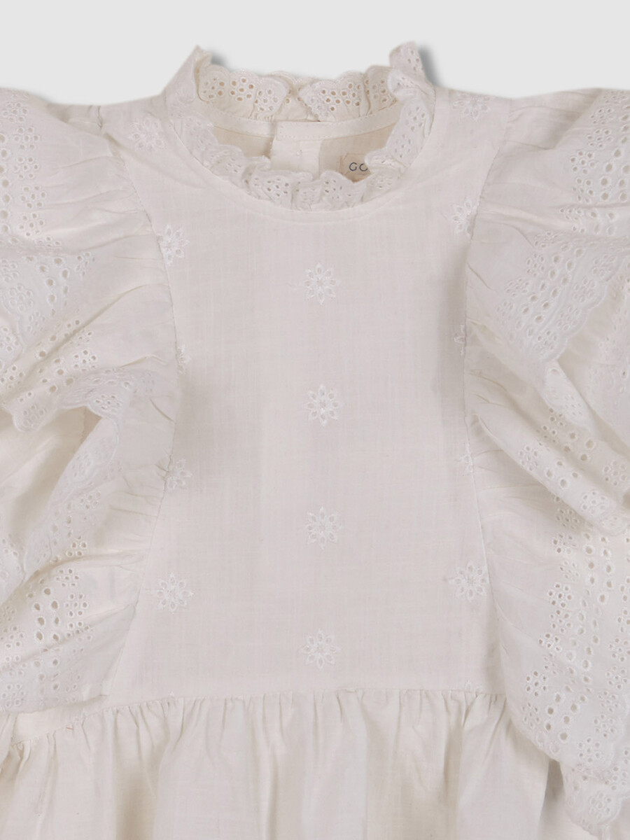 Blusa De Openwork Con Volantes Blanco
