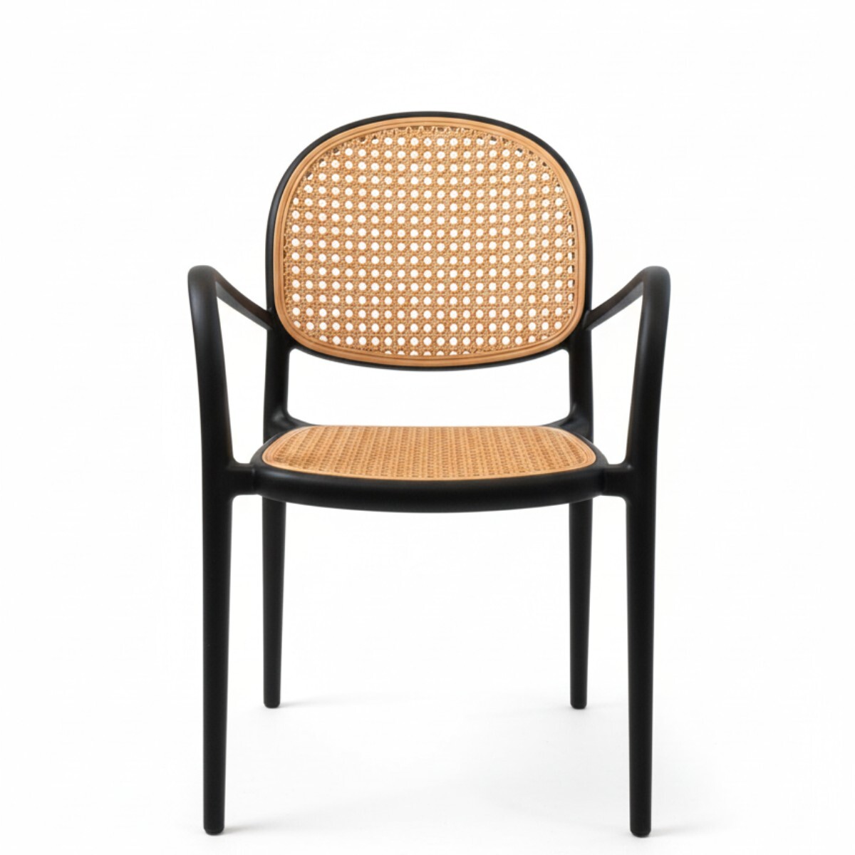 SILLA PLAST NEGRA C/SIMIL RATAN BEIGE 57X42X84CM 