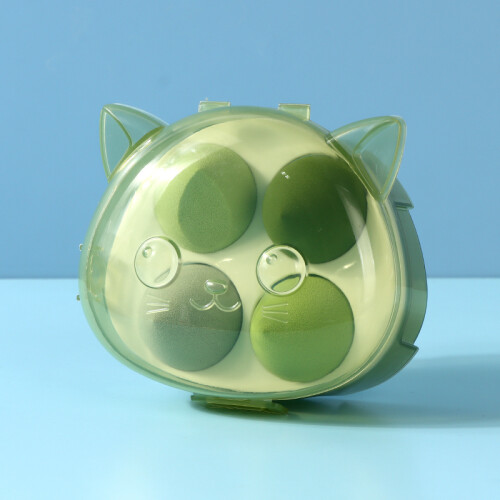 Esponjas De Maquillaje X 4 - Estuche Gatito Verde Esponjas De Maquillaje X 4 - Estuche Gatito Verde