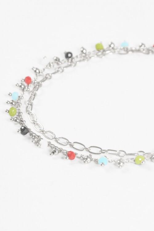 Tobillera doble cuentas plateado