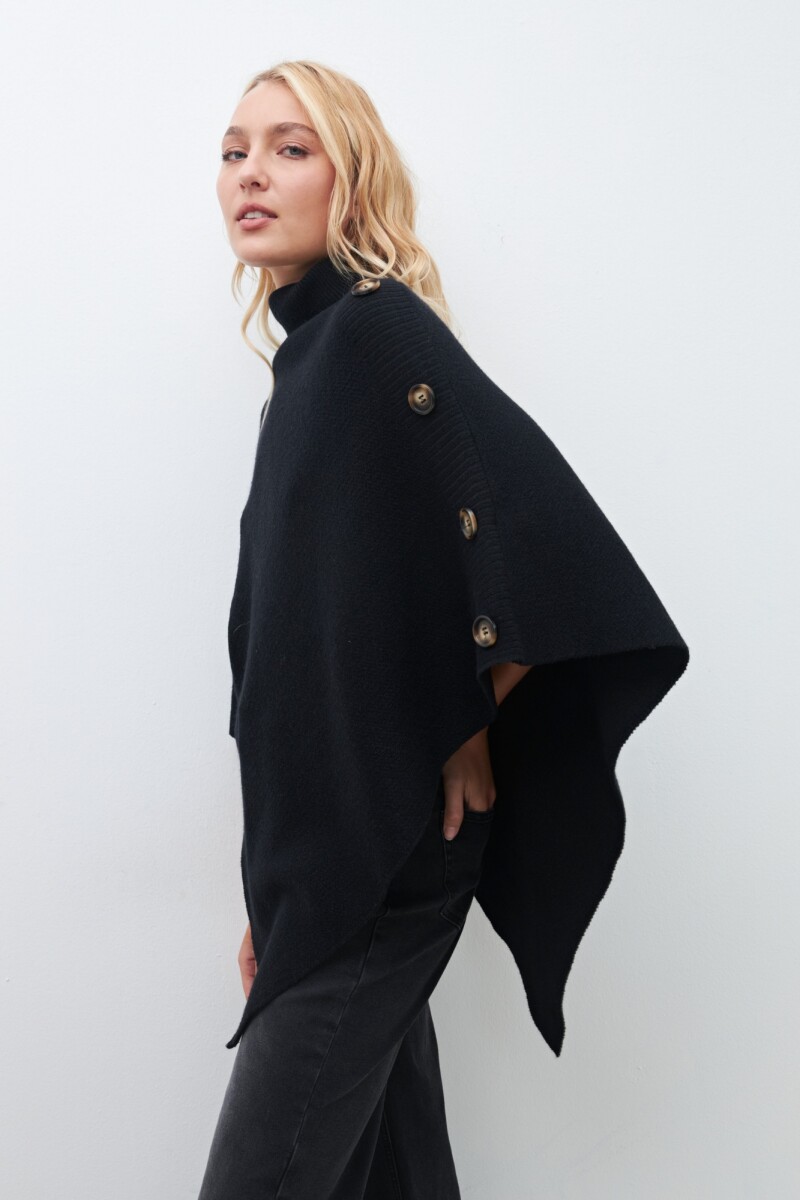 Poncho tejido con botones negro