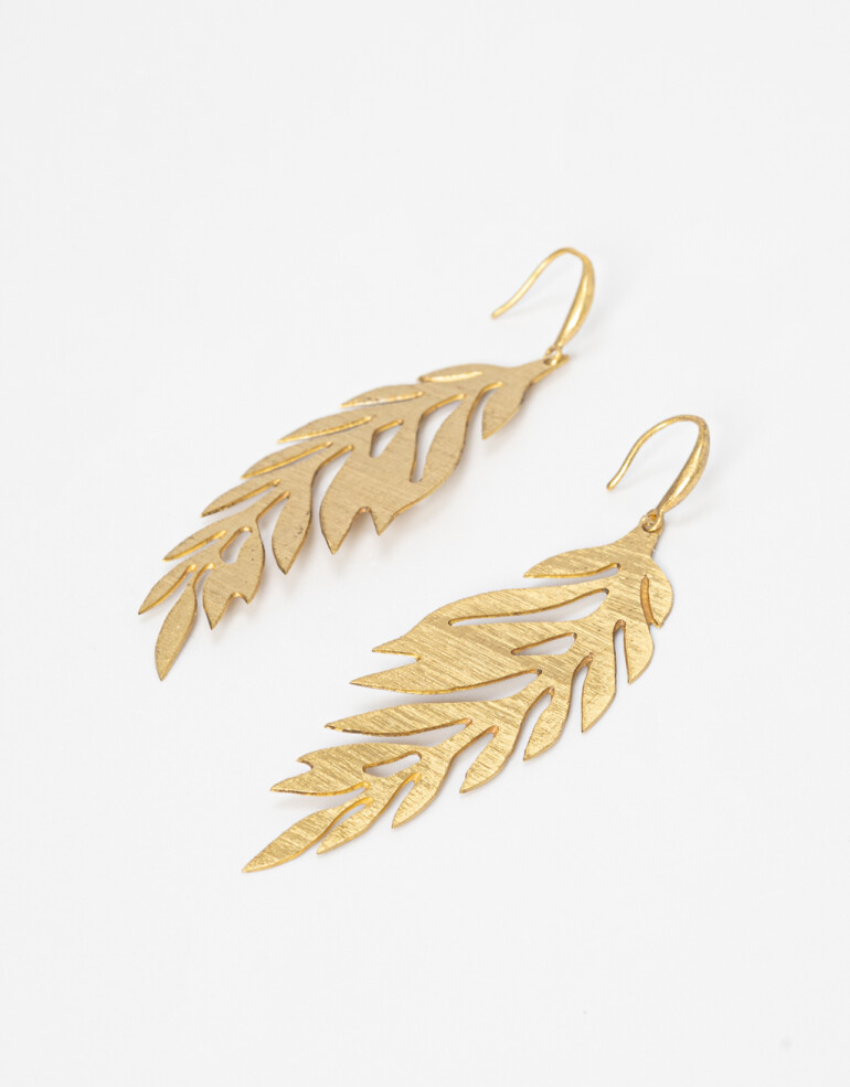 Aros Colgantes Largos Bronce Aros Colgantes Hoja - Dorado Bronce