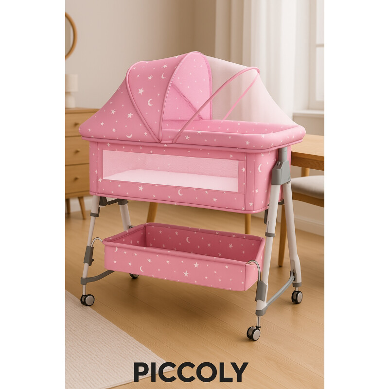 Cuna Colecho Moises Con Ruedas Y Mosquitero Bebe Rosa