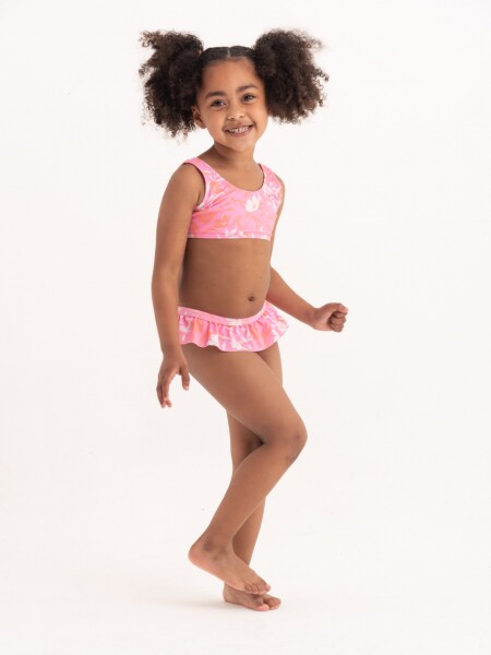 Bombacha bikini con volados Flores Rosado