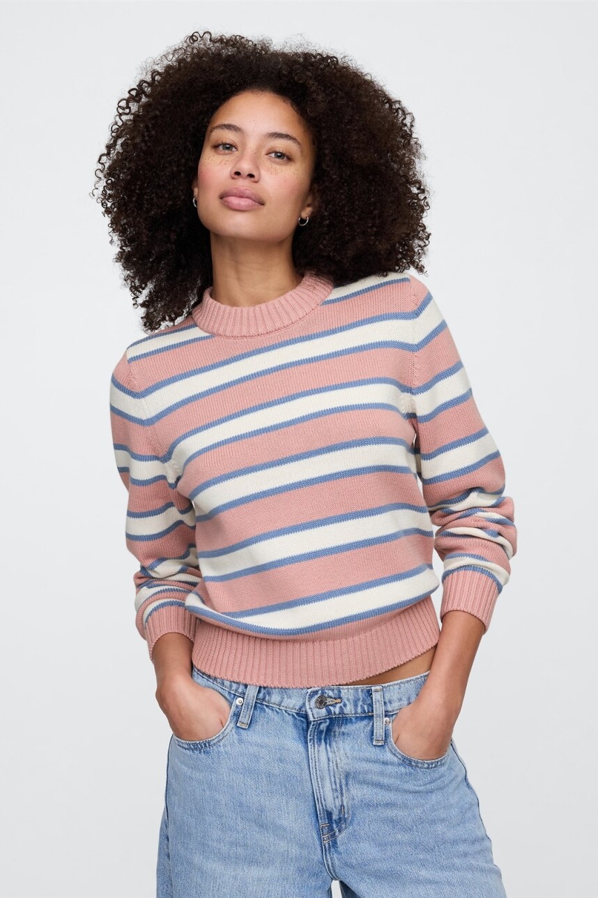 Buzo Algodón Cuello Alto Mujer Pink Stripe