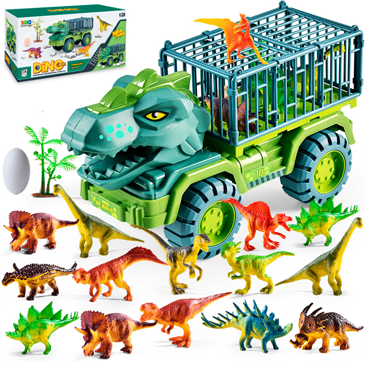 Camión De Dinosaurio Grande Transporte +21 Figuras - Tiranosaurio 