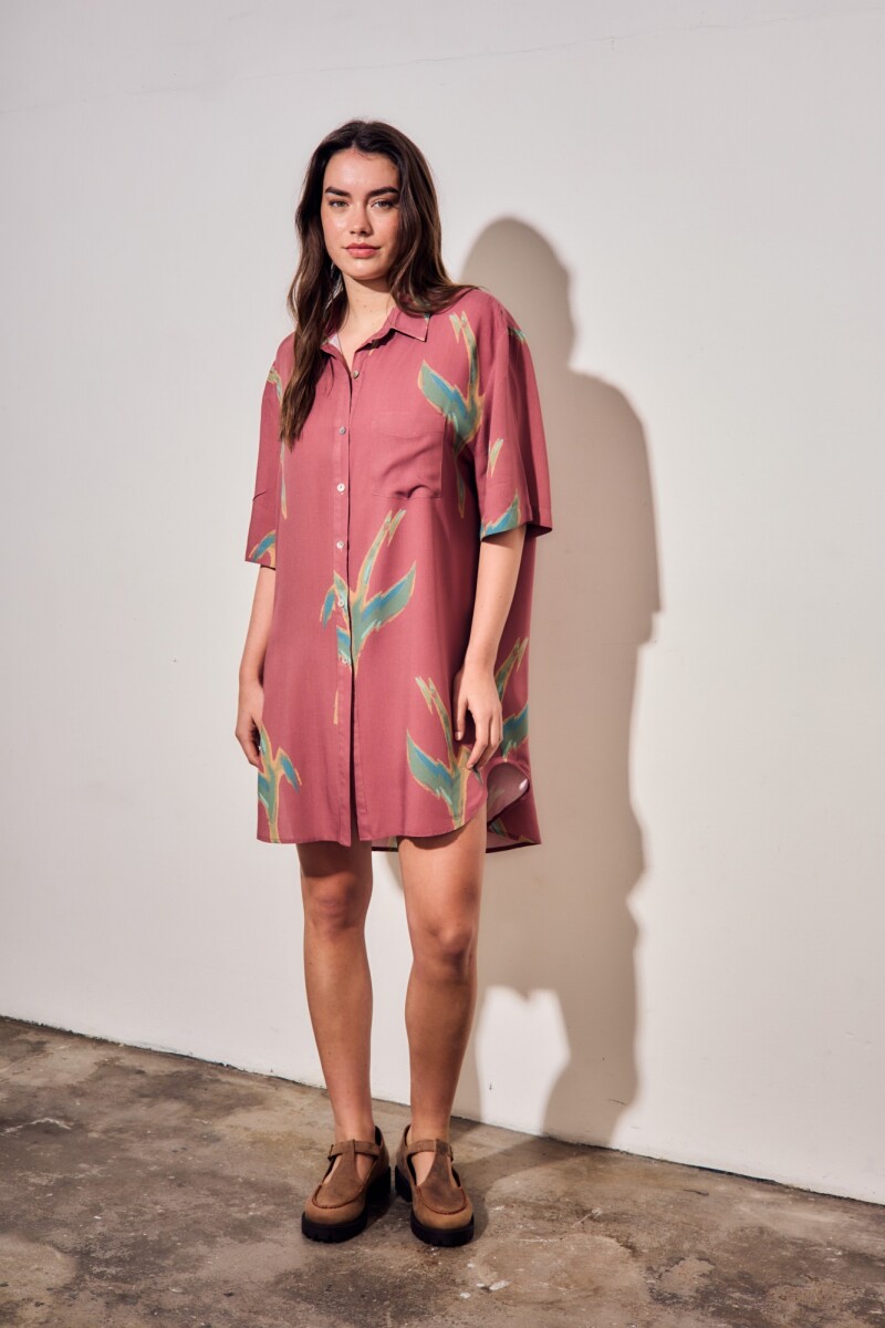 Vestido Camisero Con Lino Print