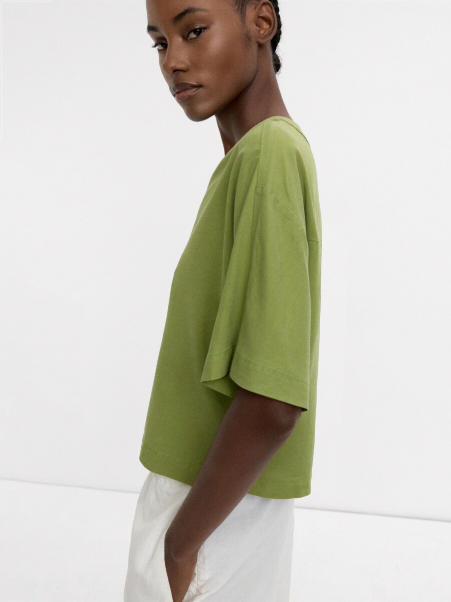 Camisa Manga Corta 100% Lyocell verde