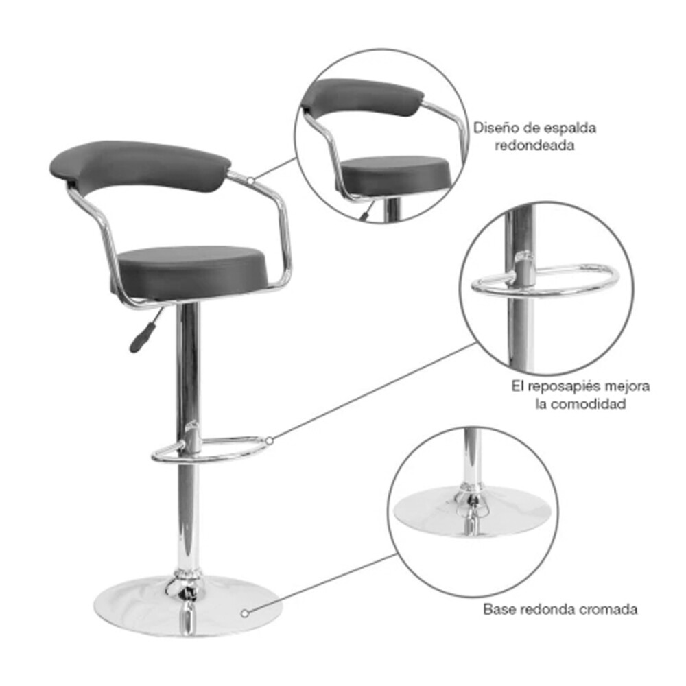 Taburete Con Respaldo Banqueta Cuero sintético Negro