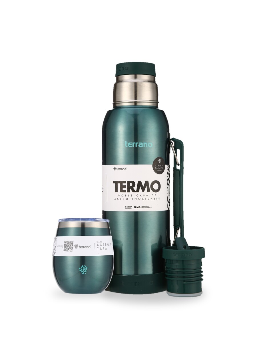 Kit Metalizado Termo 1LT Con Base De Silicona + Mate De Acero Con Tapa - Verde 