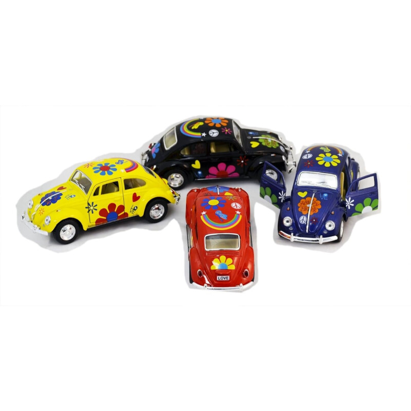 Volkswagen Beetle 1967 Pull Back Racer flores hippy amor paz puertas abiertas 1/32 Volkswagen Beetle 1967 Pull Back Racer flores hippy amor paz puertas abiertas 1/32