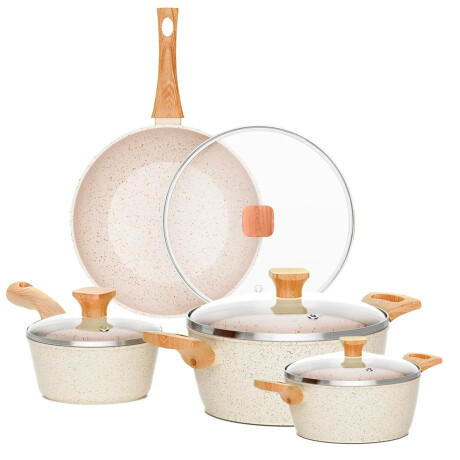 Batería 7 piezas antiadherente BEIGE