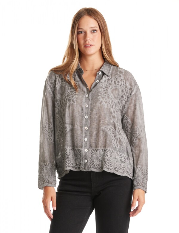 Camisa Algodon Bordada GRIS