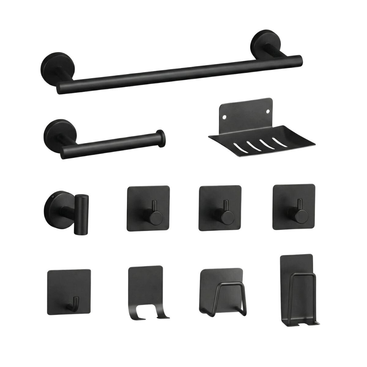 Set Accesorios Baño Completo 11 Piezas Acero Inoxidable Negro 
