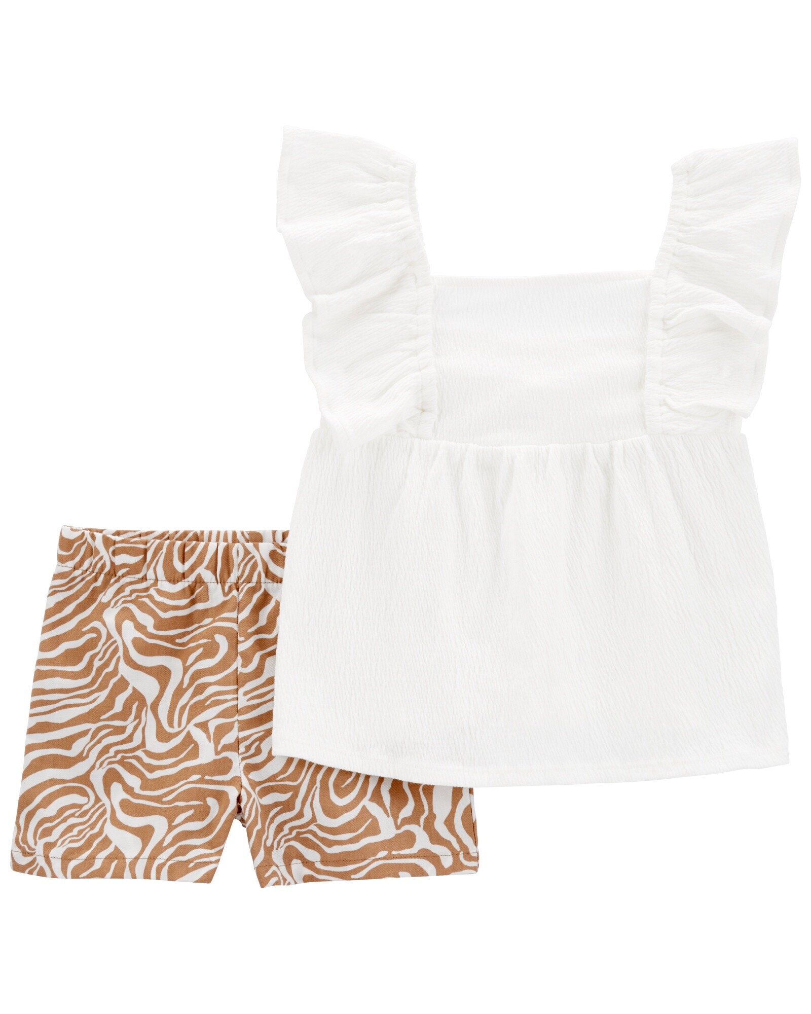 Set dos piezas, short de sarga estampado y musculosa de jersey arrugado Sin color