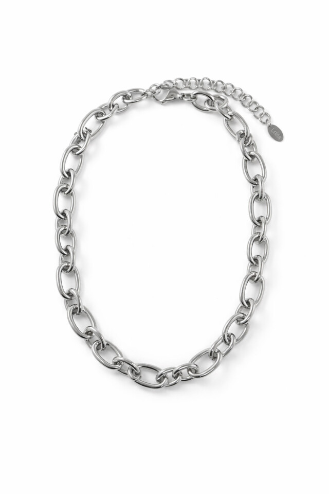 Collar cadena de acero plateado